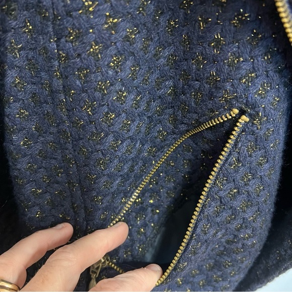 QMack Metallic Tweed Navy Blue Moto Jacket with Working Pockets Size Medium - Picture 5 of 16